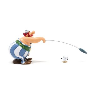 Uderzo-Astérix.Obelix lancant le mini menhir a Idefix