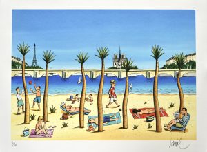 Loustal.Paris la plage.Estampe pigmentaire 20ex