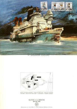 BILAL .  Carte de voeux 1992 - Transit - 15 x 21 cm double à l'Italienne