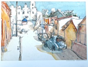 DE CRECY. "La rue blanche" Affiche édition d'art