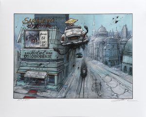 Enki Bilal • Estampe pigmentaire "Sarajevo-drama" numérotée, signée limitée à 100ex.