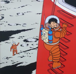 HERGÉ . Tintin - "We walked on the Moon" series poster