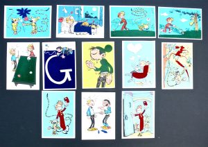 Franquin • "Gaston Lagaffe / Spirou" Rares 12 cartes postales feutrine anciennes