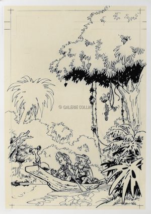 Franquin • Spirou "La pirogue" Estampe pigmentaire limitée à 199ex.
