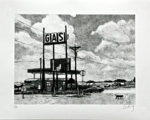Götting "route 66 Gas" estampe pigmentaire numérotée signée E.A