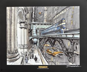Jean-Claude MEZIERES . Affiche Édition d'Art "Le cinquième élément : Taxi !"signée