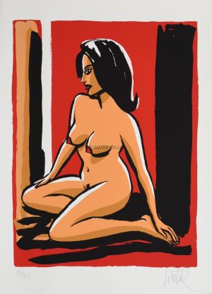 LOUSTAL . Sérigraphie "Nu fond rouge" n° et signée 75 ex.