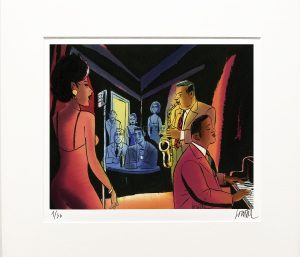 LOUSTAL • ESTAMPE PIGMENTAIRE "Club de Jazz" - SIGNÉE, LIMITÉE ET NUMÉROTÉE 30 ex.