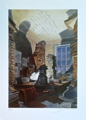 Schuiten • Affiche "bibliothèque Mundaneum" numérotée, signée 299 ex. Papier création Fedrigoni
