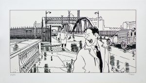 Tardi "Nestor Burma 13ème arr. de Paris" Estampe pigmentaire noir et blanc n° et signée 20ex