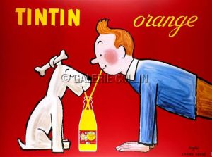 SAVIGNAC. after HERGE . POSTER -TINTIN AND MILOU ORANGE